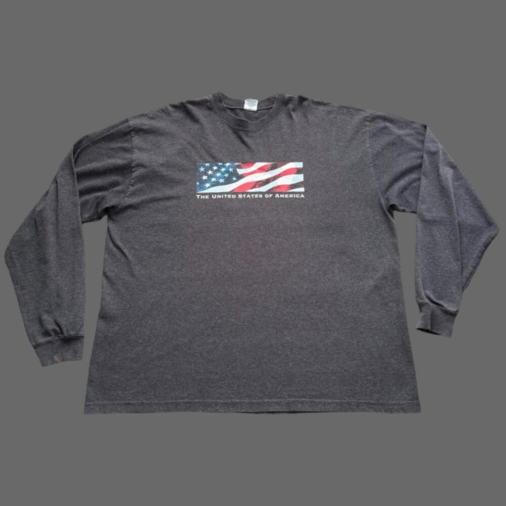 Old Navy y2k U.S.A. Box Logo Gray LS Tee Size XL guc